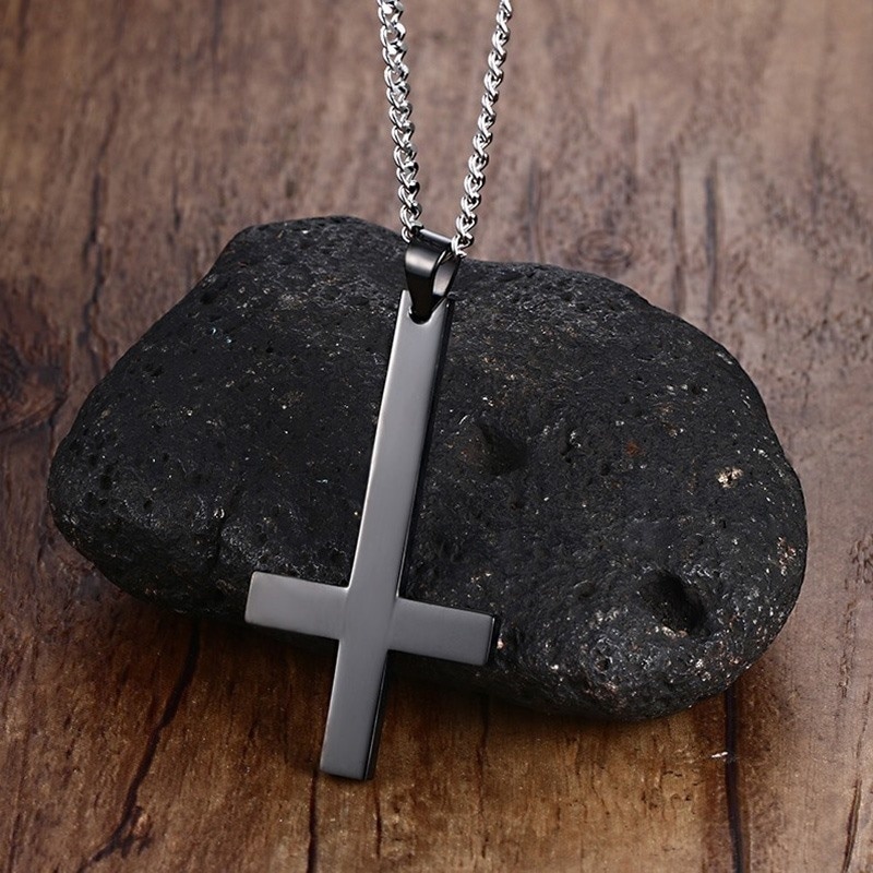 Eenvoudige Omgekeerd Kruis Hanger Ketting Voor Mannen Rvs Religieuze Stijl Sieraden Accessoires