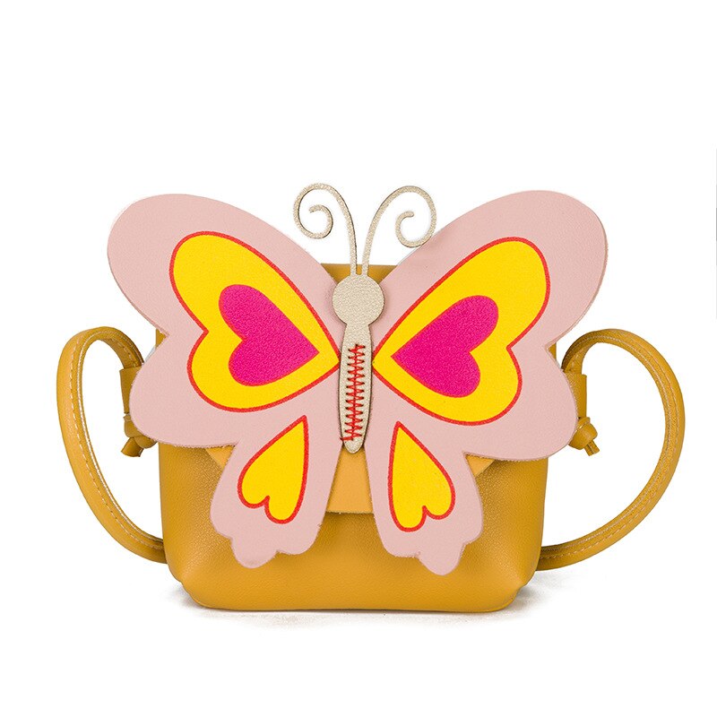 Jente mini bag søt 3d sommerfugl skulder messenger bag veske vanntett skinn jente crossbody vesker for barn: Gul