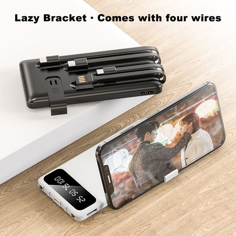 10000Mah Power Bank Met 4 Kabels Met Stand Led Powers Display Snel Opladen Draagbare Powerbank Geen Magnetische Kan Dragen boarding