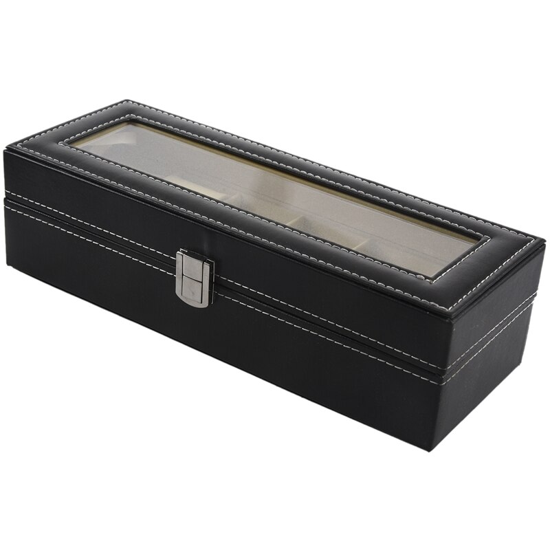 Watch case Leather watch box Jewelry box for men (6 compartments - Black)