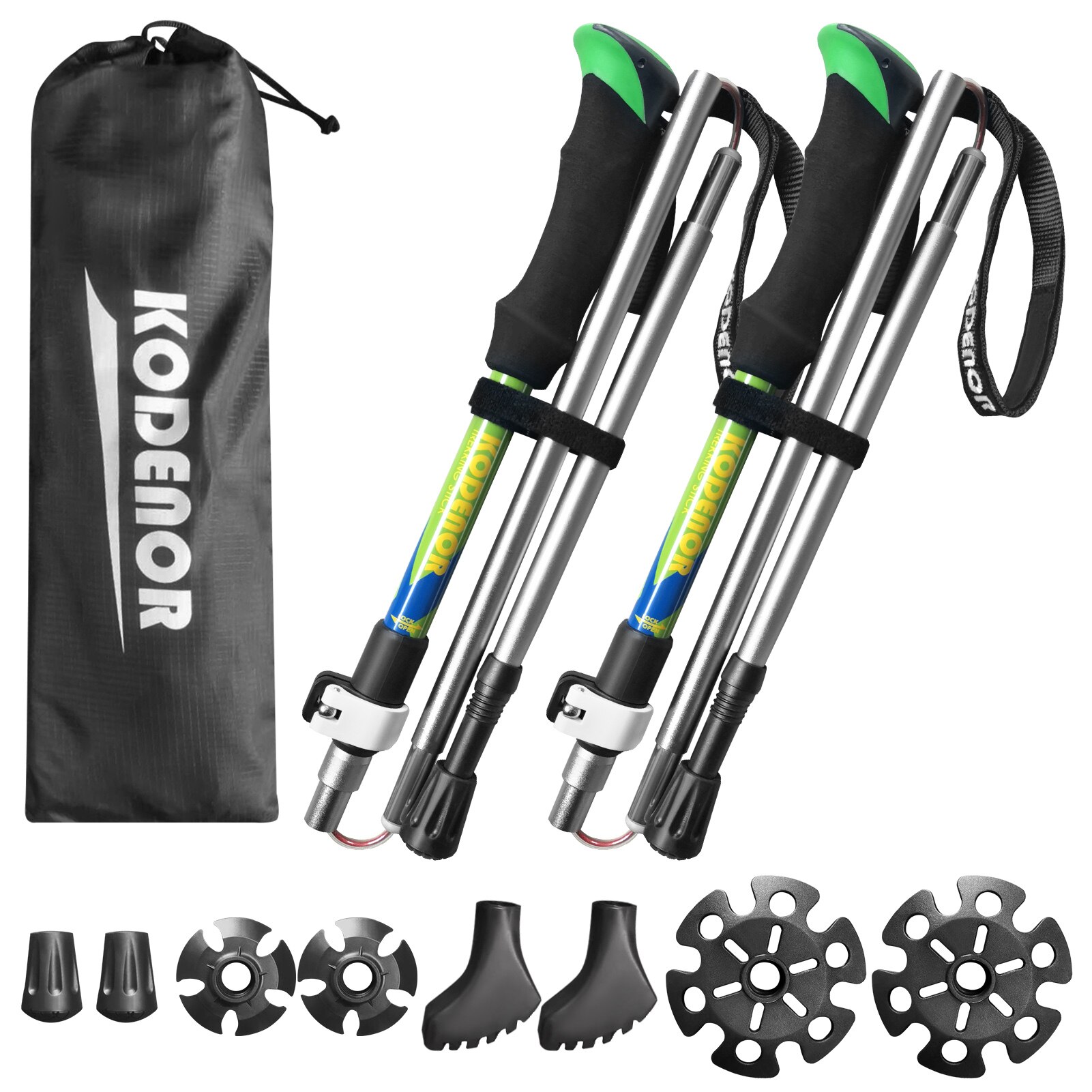 KODENOR 2 PCS Walking Stick Collapsible Trekking Pole Set Men Women 5 Sections Walking Pole Climbing Hiking Accessories: Green S size