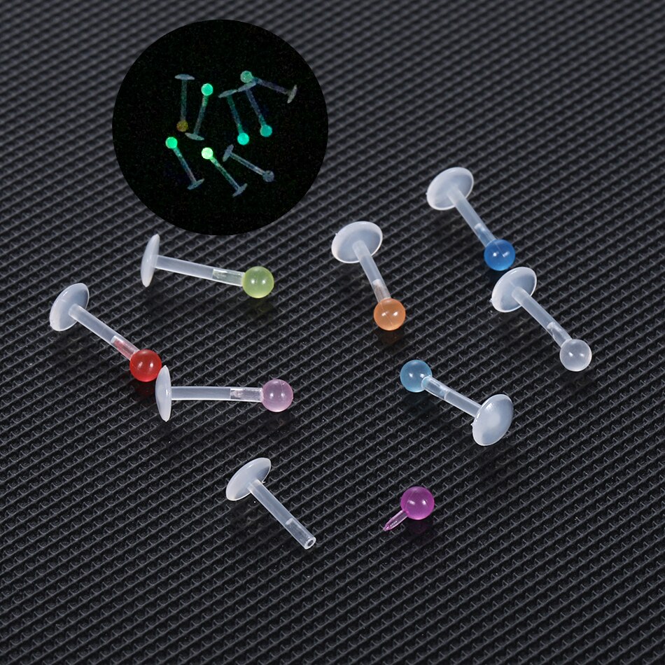 Juego de 8 unids/set de Piercing de labio de 16G Bioplast, anillo de Labret acrílico, cartílago de oreja, pendientes de labio, Piercing de realce, joyería para el cuerpo