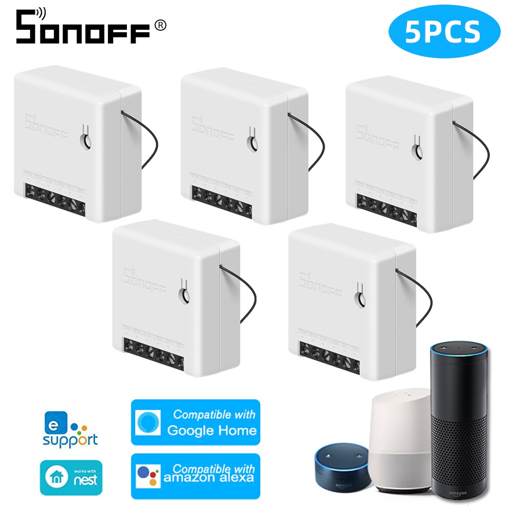 Itead sonoff mini basic gjør-det-selv wifi-bryter 2ch- veis smart bryter timer lysbryter stemme fjernkontrollmodul arbeid med alexa: 5 stk sonoff mini