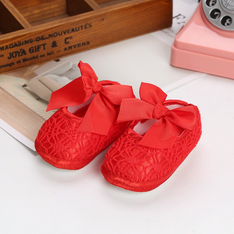 Zapatos de bautismo para bebé niña, zapatos de vestir de princesa con lazo de suela suave, antideslizantes, precaminantes infantiles de 0 a 12 meses: Rojo / 9 to 12 Months
