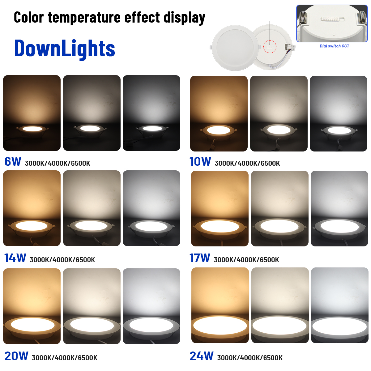 2 uds foco LED empotrable Dial Swich CCT luz de techo ajustada de 3 colores AC 120V 220V 3000K 4000K 6500K iluminación interior