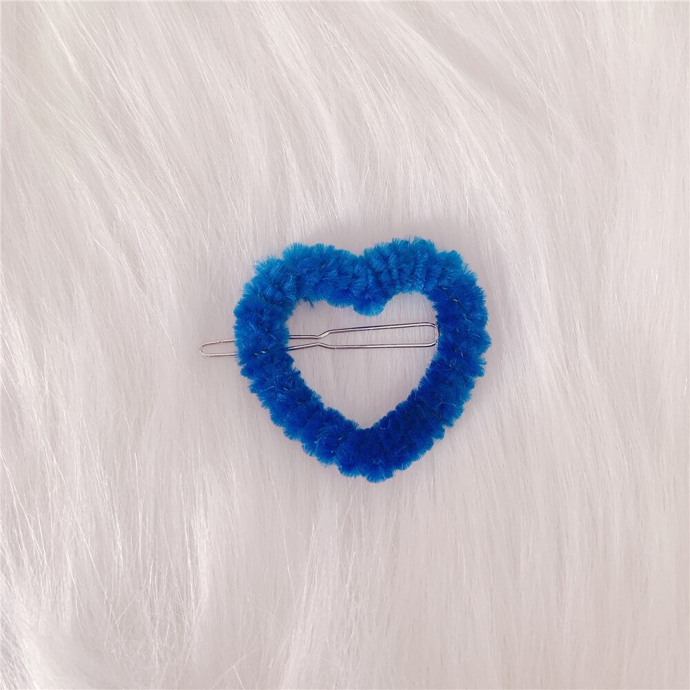 Kolorowe pluszowe niewypełnione serce Out spinki do włosów dla kobiet dziewczyna śliczne Harajuku Vintage akcesoria do włosów prezenty oświadczenie Trendy biżuteria: blue