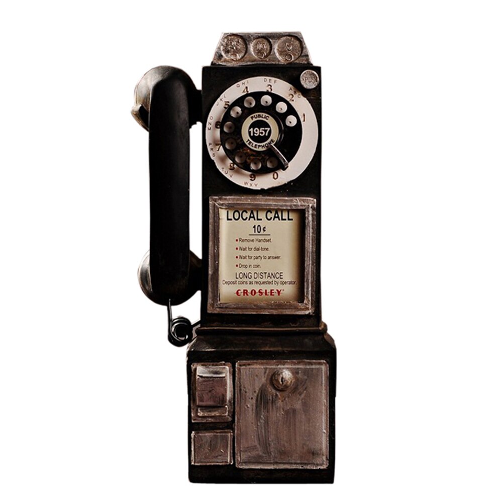 Vintage Rotate Classic Look Dial Pay Phone Model Retro Booth Home Decoration Ornament SCVD889: Black
