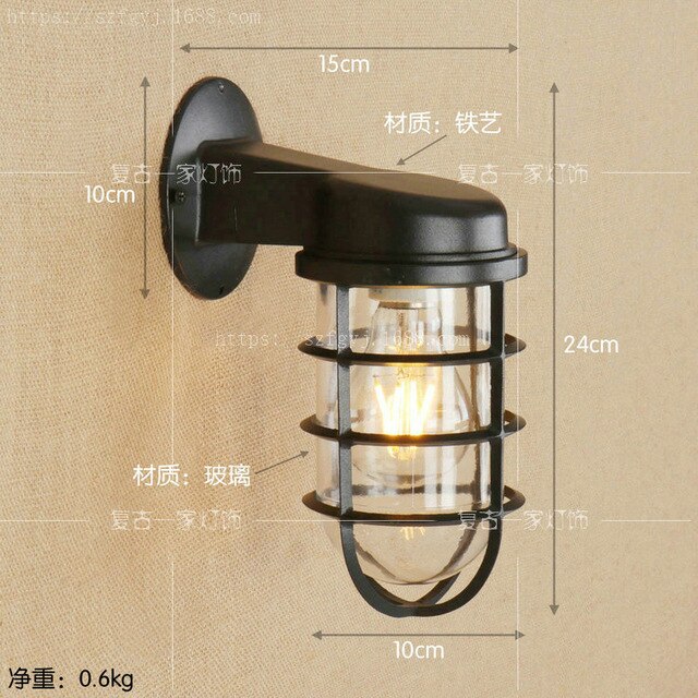 Utomhus loft retro vägglampa café dekoration smidesjärn enhuvud utomhus korridor gång glas vattentät vägglampa: Grön