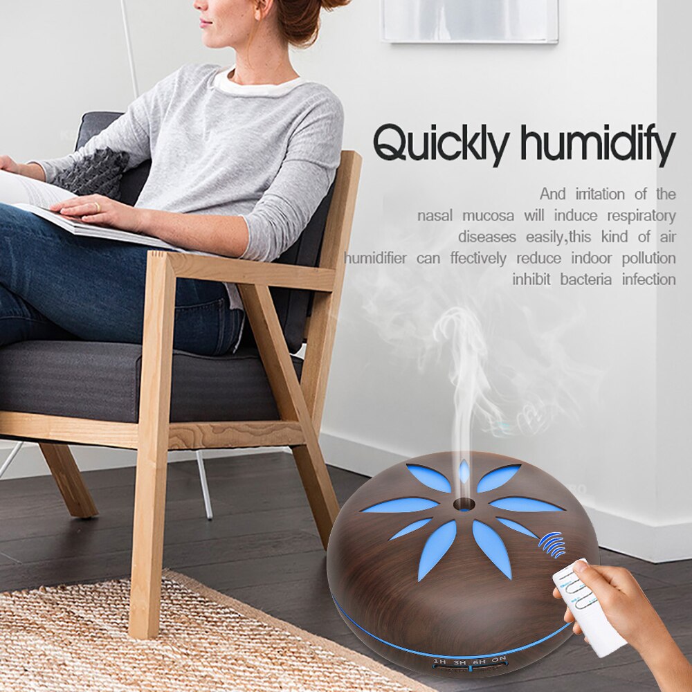 550ml wifi remote control Ultrasonic Humidifier google app Oil Diffuser Wood Grain Mist portable LED Night Light Home Bedroom