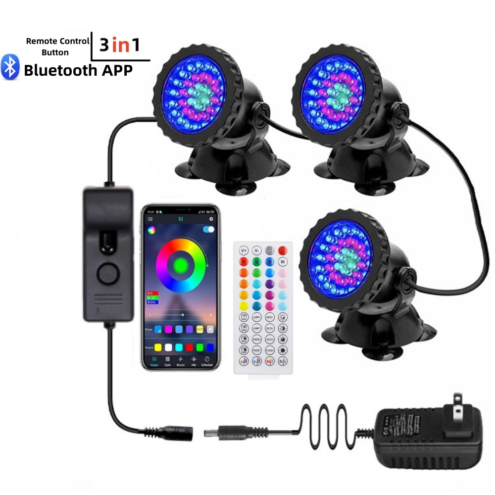 36LEDs RGB Underwater Spotlight 12V IP68 Waterproof Fountain Fish Tank Swimming Pool Pond Aquarium Garden Lamps: Light Grey / US Plug