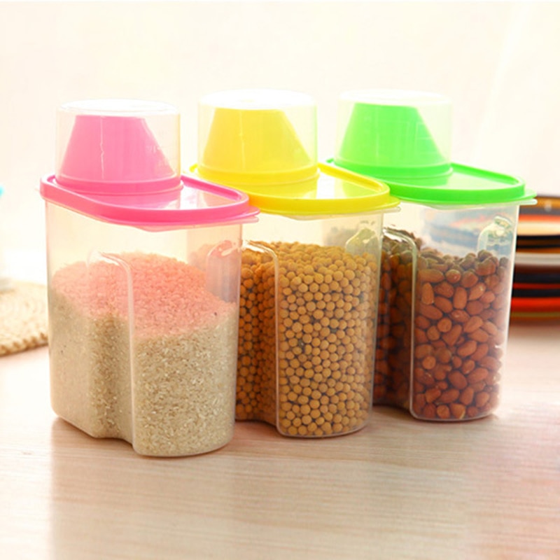 1.9L Transparent Nut Container With Pour Lid Kitchen Cereals Storage Bottle Rice Beans Jar Dried Grains Tank Plastic Food Box