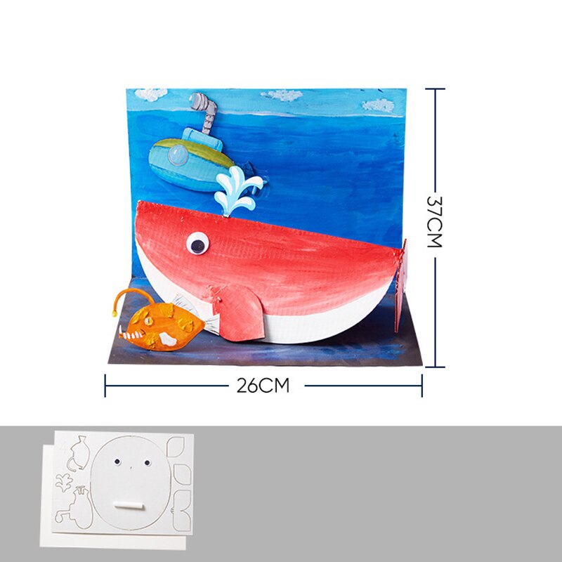 Animal Cartoon Walvis Papier Tekening Diy Handgemaakte Ambachtelijke Speelgoed Materiaal Pakket Kinderen Creatieve Puzzel Speelgoed Kleurrijke Papier Speelgoed: Whale without Paint