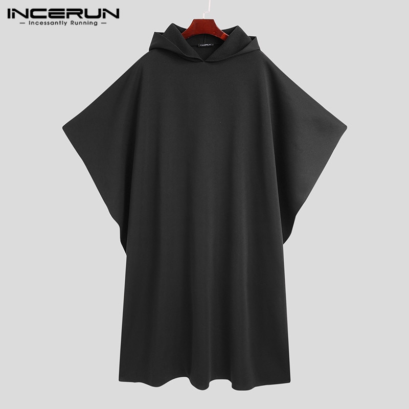Stylish Men Cloak Coats Hooded Cape Solid Loose 2022 Streetwear Punk Style Windproof Men Long Trench Chic Winter Poncho INCERUN