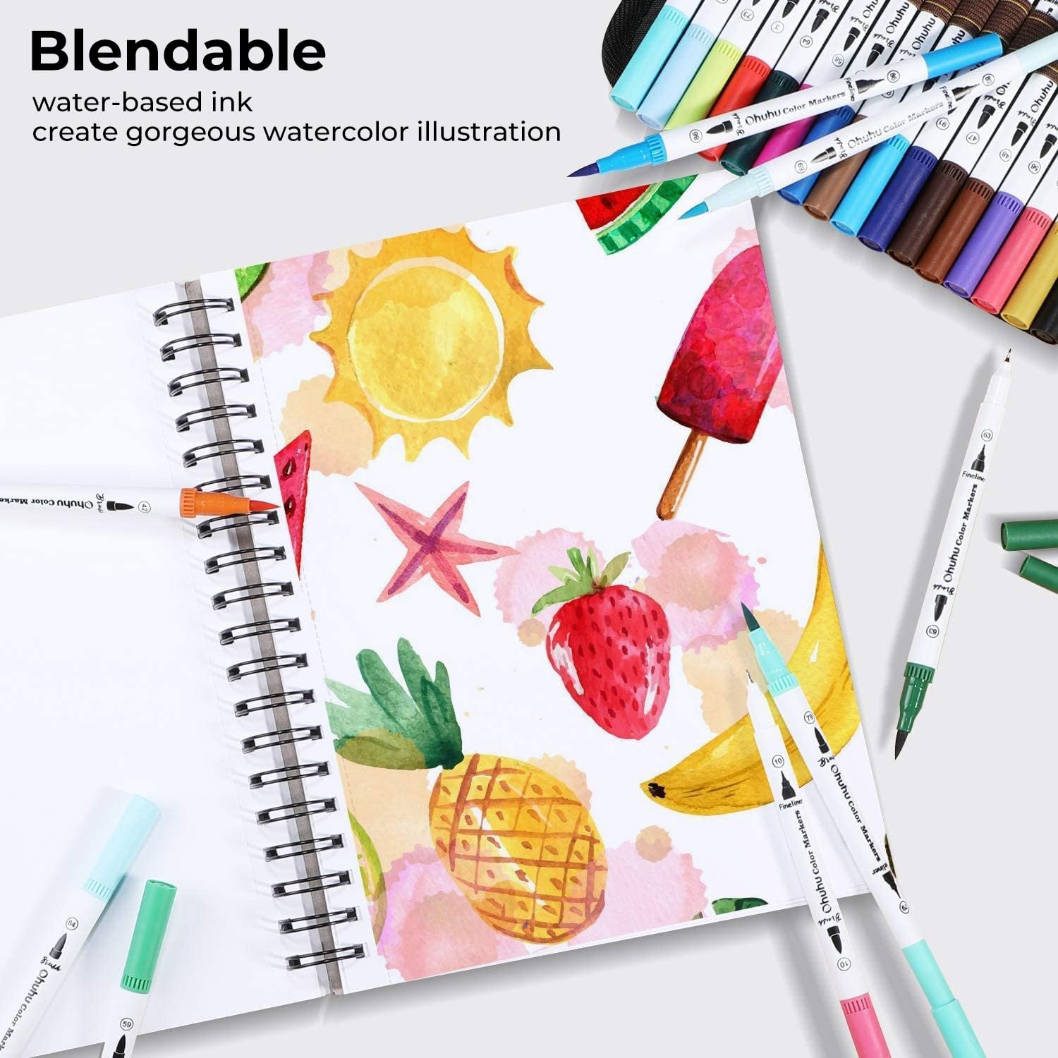 Ohuhu marcadores de arte de doble punta, juego de marcadores de línea, bolígrafo de Color agua, pincel para colorear, delineador fino, pintura, dibujo, suministros escolares