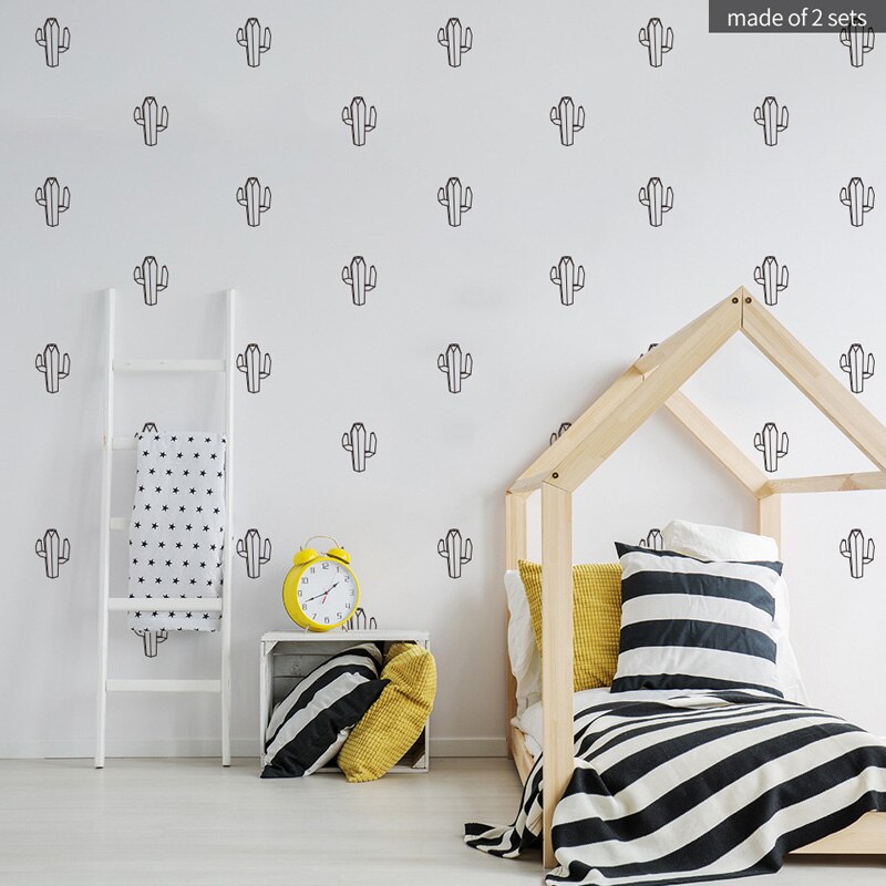 24pcs Geometric Cactus Wall Stikcers PVC Home Living Room Wallpaper Nursery Girl Boys Room Three-dimensional Plant Wall Decals