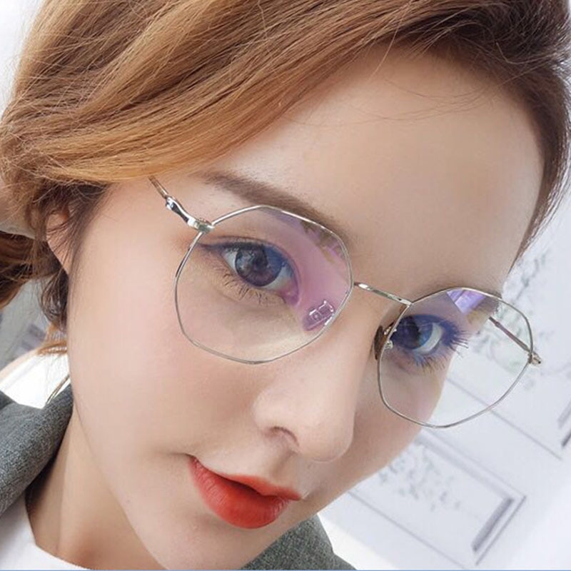 Hombres Vintage Anti-Luz Azul hexagonal gafas lentes de mujeres miopía óptica espejo Metal Simple Anti-azul gafas transparentes marcos