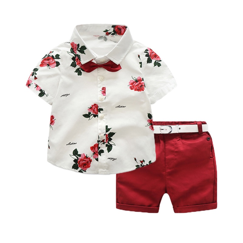 1-7 år 2 stk børn baby dreng blomstret skjorte toppe+bukser outfits tøj herresæt sæt