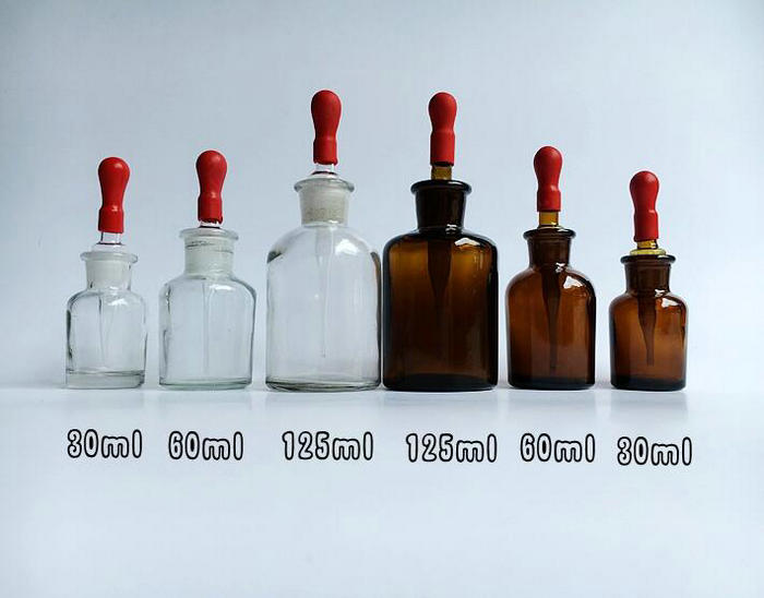 Botellas de vidrio ámbar de 60ml con goteros de vidrio rojo para laboratorio de química, contenedor de líquidos, uso en laboratorio