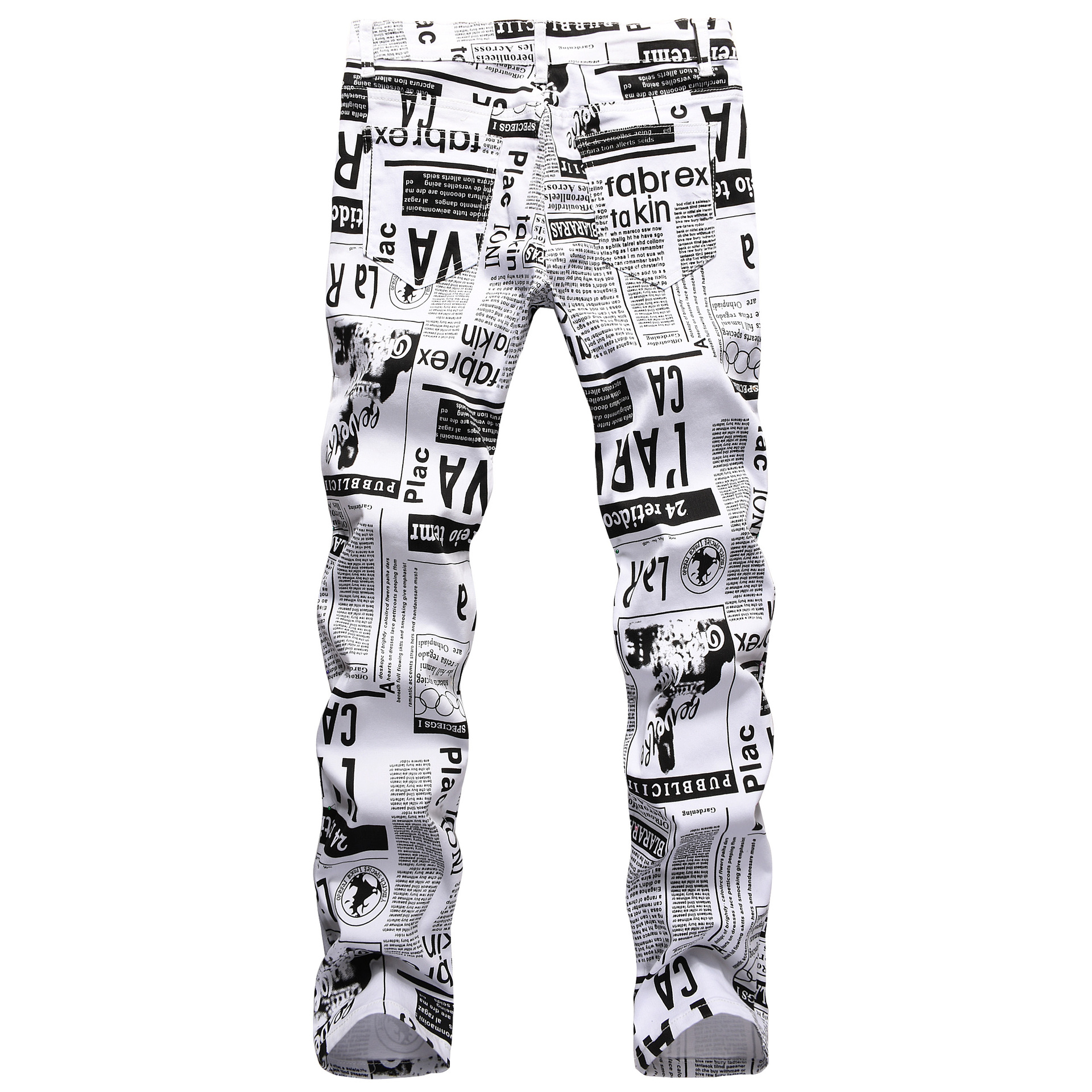 Men’s Street Prints Jeans,Slim-fit Stretch Denim Pants,Newspaper Painting Party Jeans,Cool Casual Jeans;