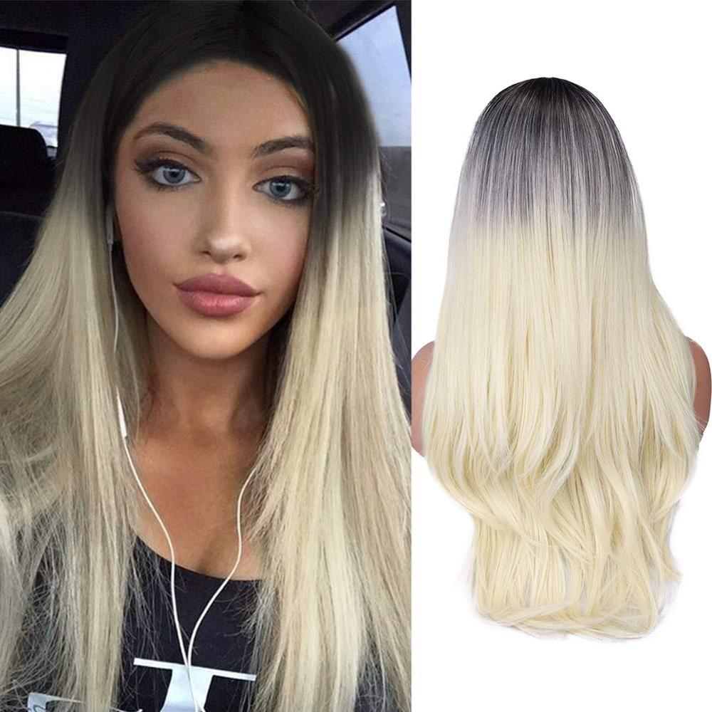 FAVE-Peluca de pelo largo ondulado para mujer, pelo sintético resistente al calor de fibra, con malla frontal, degradado, negro, marrón, Rubio, rojo, gris: 1b 613