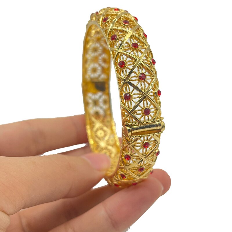 1Pcs Romantische Armbanden 24K Gold Kleur Dubai Armbanden Voor Vrouwen Afrika Armband Ethiopische Bruid Huwelijkscadeau