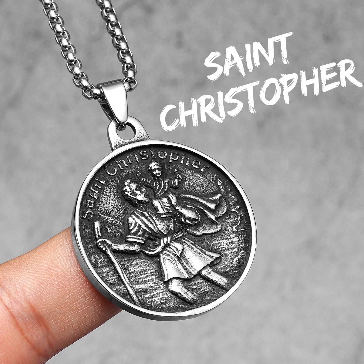 Colgantes de collar de San Cristóbal, amuleto de acero inoxidable 316L, cadena para hombre, de Rock Retro para motorista, joyería masculina, , triangulación de envíos: PLATEADO