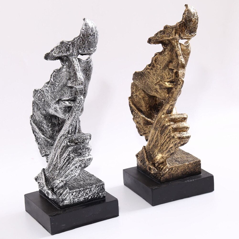 Resin Figurines Silence Is Gold Sculpture Statuette Figurine Craft Office Home Decoration Abstract Craft Modern Art Decoration
