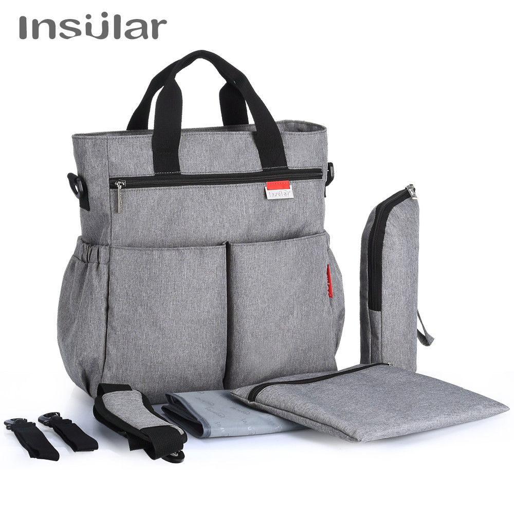 Sac à couches coloré Insular | Sacs de poussette à bretelles, sac à langer étanche pour maman, sacs fourre-tout multifonctions pour maman: Gray