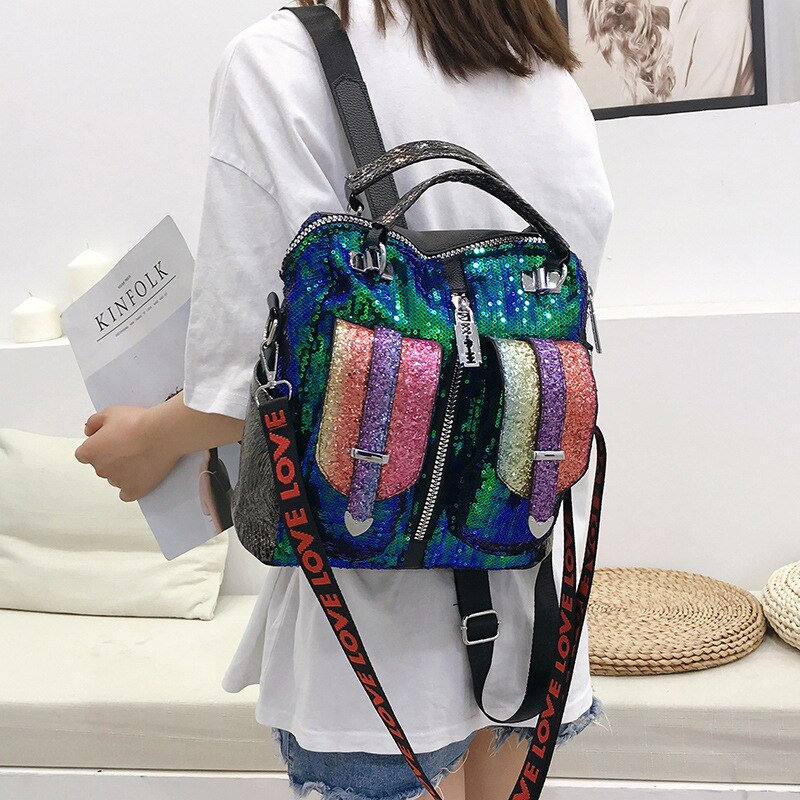 Draagbare Shining Pailletten Vrouwen Rugzak School Voor Meisje Reizen Grote Capaciteit Tassen Party Bags Glitter Rugzak Pu Rugzak