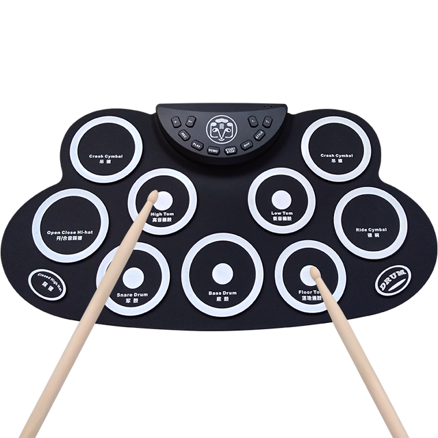 Compact Size USB Roll-Up Silicon Drum Set Digital Electronic Drum Kit 9 Drum Pads with Drumsticks Foot Pedals: G621 white