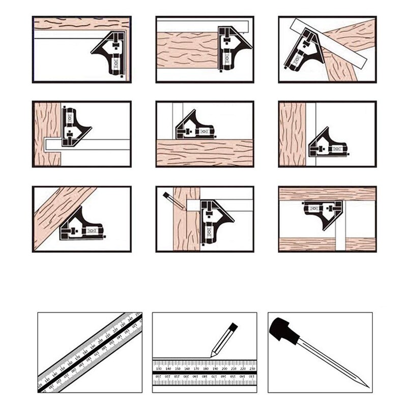 300Mm Combination Square With Bubble Level, 12 Inches Adjustable Square, Universal Adjustable Square Measuring Tool