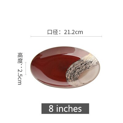 Retro Ceramic tableware dinner plate retro tableware western-style steak Cake fruit bread plate household dish sets: 8 inches plate