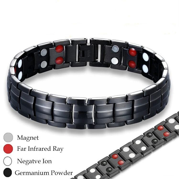 Zwart Artritis Bio Magneet Therapie Magnetische Gezondheid Energie Armband Voor Mannen Rvs Armbanden Armband Mannen Sieraden