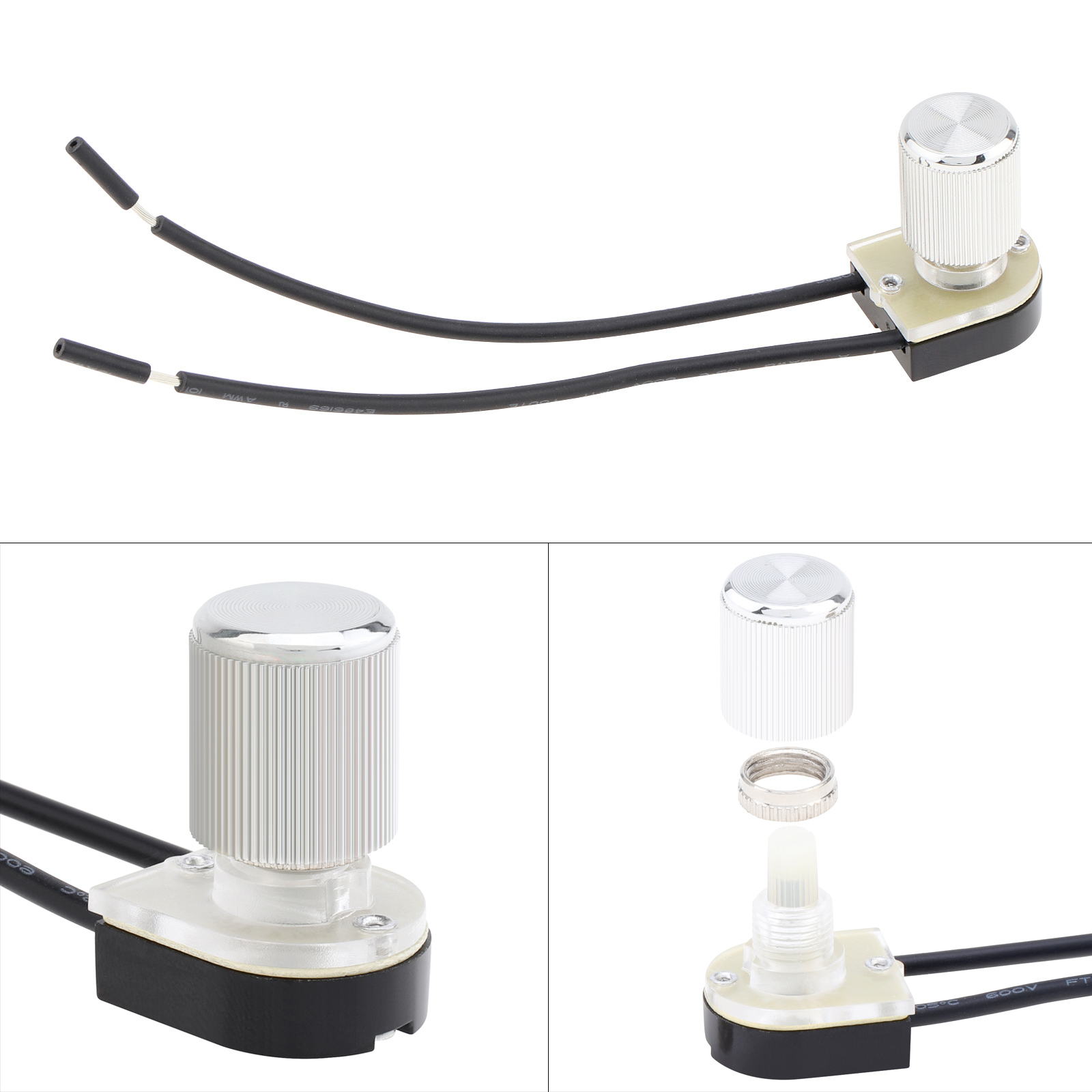 Interruptor giratorio eléctrico, interruptor de encendido y apagado de dos etapas para lámpara de mesa/lámpara de pie/luz de dosel, interruptor de lámpara giratoria de 2 cables