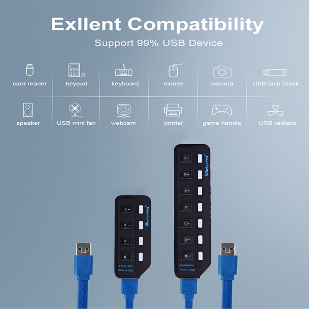 USB 3.0 HUB Typ-C HUB Multi USB Splitter 4/7 Port Expander Mehrere USBC 3 Hab Verwenden Netzteil USB 3.0 Hub mit Schalter für PC