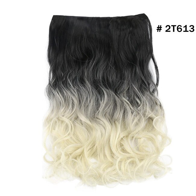 Synthetic Ombre Long Clip In Hair Extensions Wavy High Temperature Hairpiece 25 Colors Available 888: black to blonde