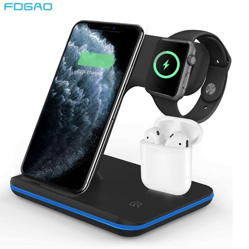 Fdgao 15W 3 In 1 Qi Draadloze Oplader Stand Voor Iphone 12 11 Xs Xr X 8 Airpods Pro opladen Dock Station Voor Apple Horloge 6 5 4 3