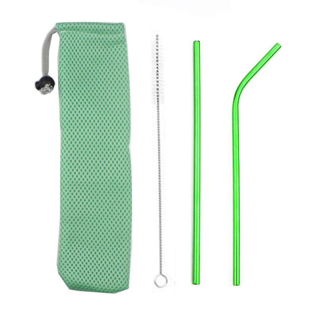 18/10 Stainless Steel Collapsible Straw Set Reusable Telescopic Drinking Straw Portable Straw For Travel Metal Drink Straw Brush: Green