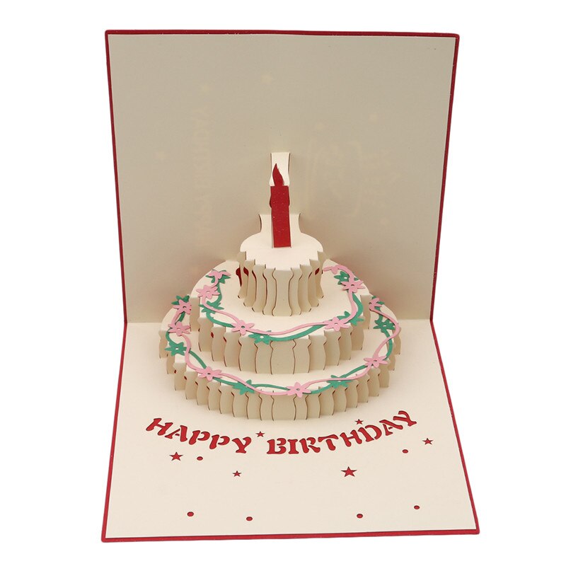 Fødselsdag 3d kage kort tema håndlavede fødselsdag lykønskningskort 3d popup kort fødselsdagskort: Rødt omslag