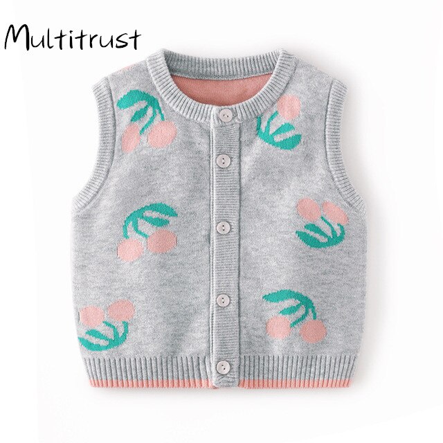 Nouvelles filles gilet dessin animé fruits imprimer sans manches pull en tricot enfants vêtements -né bébé enfants gilet automne garçons veste gilet