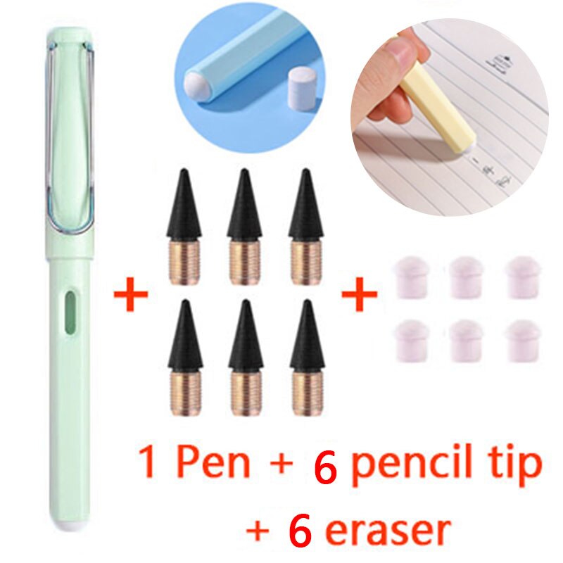 13 Stks/set Eeuwige Potlood Dubbele Gum Magic Potlood Art Schets Schilderen Tools Schoolbenodigdheden Student Briefpapier: Macaron green-13PCS