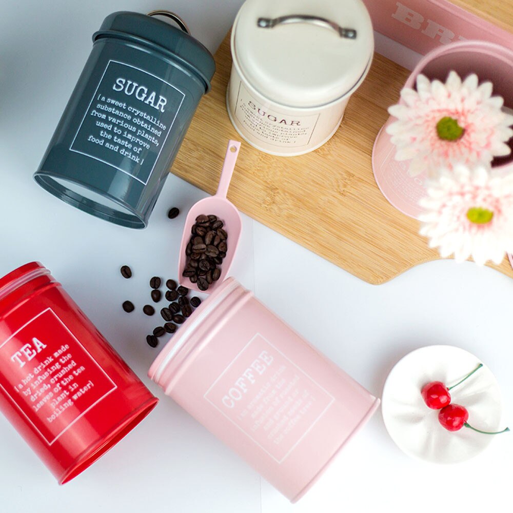 3 in 1 Set Metal Seal Box Tea Coffee Sugar Storage Jar Kitchen Sealing Container Home Candy Cereal Milk Powder Organizer Jar
