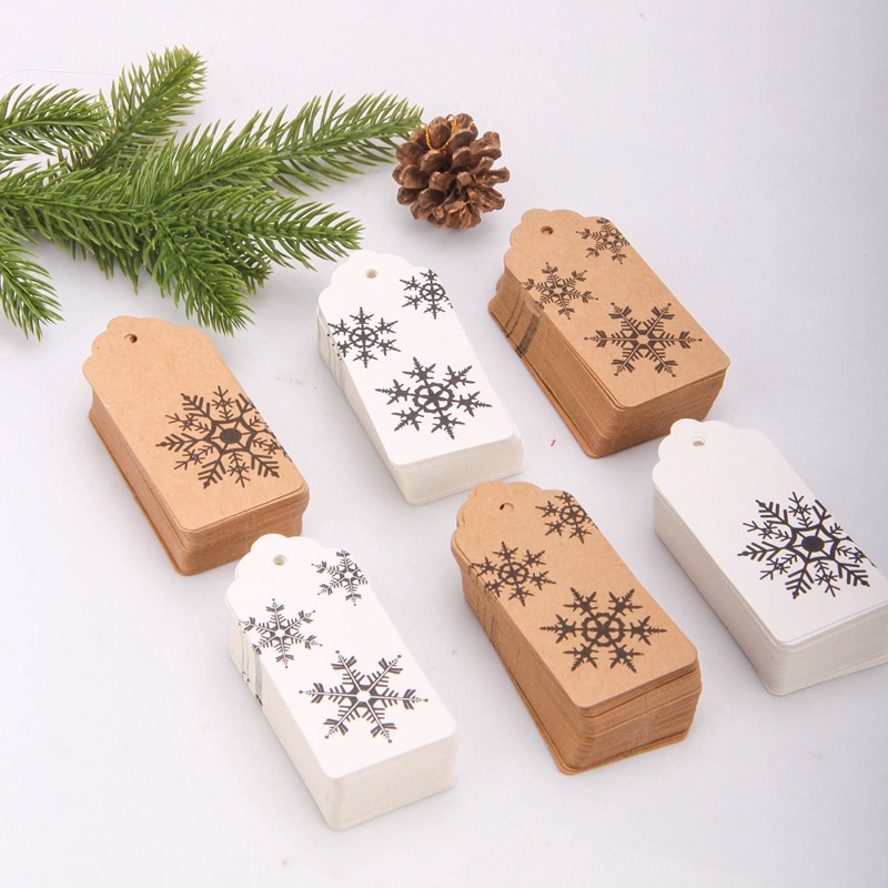 50 Stuks Witte Sneeuwvlok Kraftpapier Hang Tags Etiketten Christmas Party Wikkelen Levert Vrolijk Kerstfeest Diy Kraftpapier Kaarten