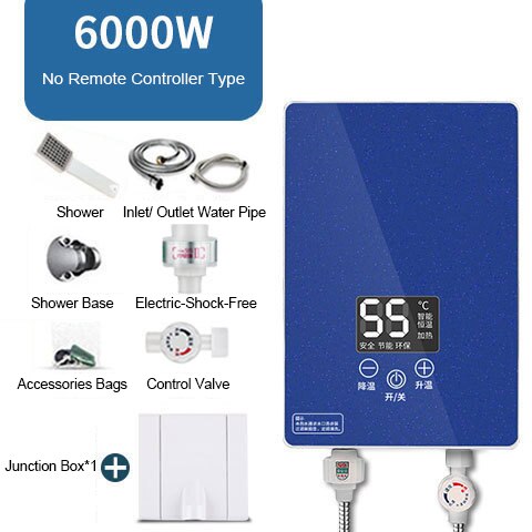 Chauffage instantané télécommande chauffe-eau électrique LED affichage de la température pour ménage petite salle de location avec douche de bain: Touch control Blue