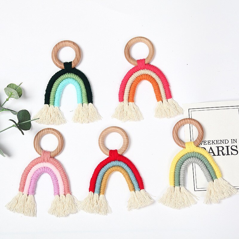 Habitación nórdica para niños decoraciones de arco iris tejidas a mano de arco iris macramé colgante de arco iris decoración colgante de pared para habitación de bebé Nursey