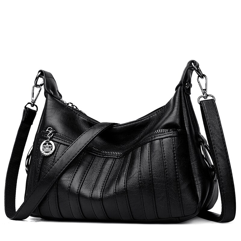 Vrouwen Bag Lederen Pu Vrouwen Handtassen Mode Streep Vrouwen Schouder Crossbody Tassen Vrouwen Messenger Bag: Black