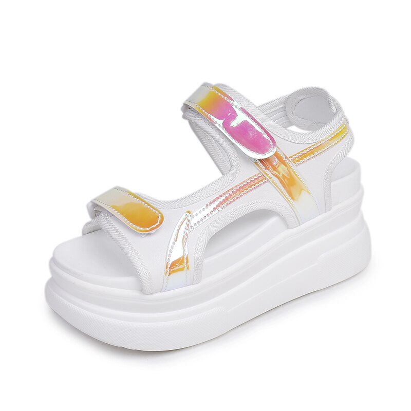 35-41 store størrelser til kvinder 9cm/3.5 tommer højde damesko høje hæle højde kile sandaler tyk bund: Hvid / 41
