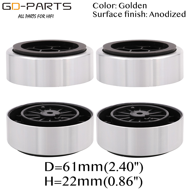 61*23mm mecanizado de aluminio plástico altavoz Spike pies suelo Base Pad Mat pie Stand para Hifi giradiscos AMP CD DAC grabador 4PC: Silver