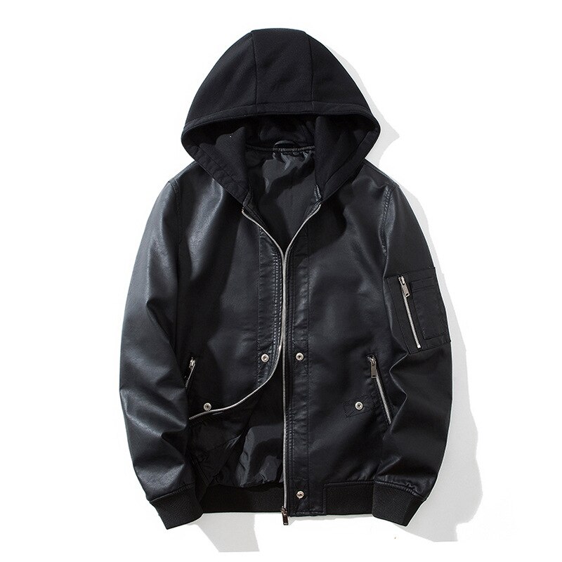 Leren jas heren gebreide pu-jassen met capuchon slim fit trend leren herenjas jaqueta de couro masculina