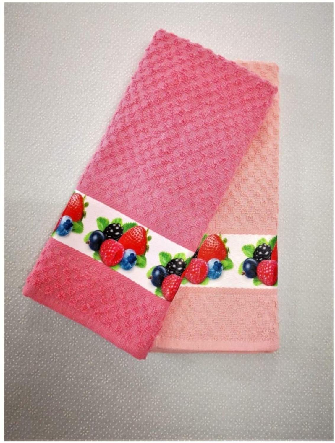 Taç Set Van 2 Gedrukt Katoen Keuken Handdoeken Roze Melia - 40x60